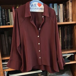 Burgundy 3/4 Sleeve Boxy Button Down Shirt